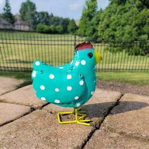 🐔🎨Handmade-painted Hen-Chicken Metal Art Yard Turquoise/White Garden Decor🌿🏡 - Picture 1 of 18