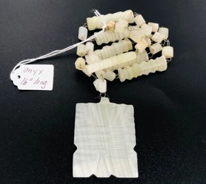 Vintage hand crafted white onyx/quartz 16 inch necklace - Picture 1 of 5
