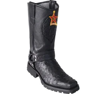 LOS ALTOS BLACK GENUINE OSTRICH MOTORCYCLE BIKER BOOT (D) 55T0305 - Picture 1 of 2