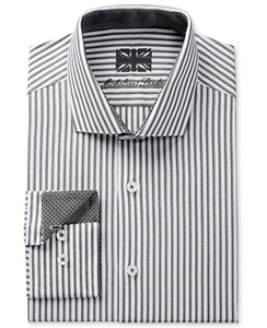 Nwt $280 Michelsons London Men Slim-Fit Stretch Black White Stripe Dress Shirt S - Picture 1 of 1