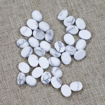 100pcs Natural Whte Howlite Stone Oval CAB CABOCHON 6X8mm DIY Jewelry No Holes - Image 1 of 3
