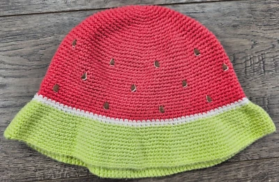 Baby Girl Clothes Vintage Gymboree 6-12 Month Sweet Watermelon Knit Bucket Hat - Image 1 of 2