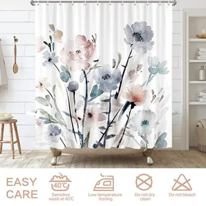 Watercolor Floral Shower Curtain White Flowers Bathroom Curtains Sets Modern ... - Picture 1 of 7