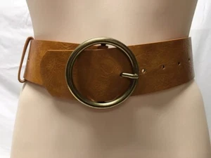 Women's NWT INC Wide Belt Faux-Leather Round Antique Gold Buckle - Picture 1 of 8