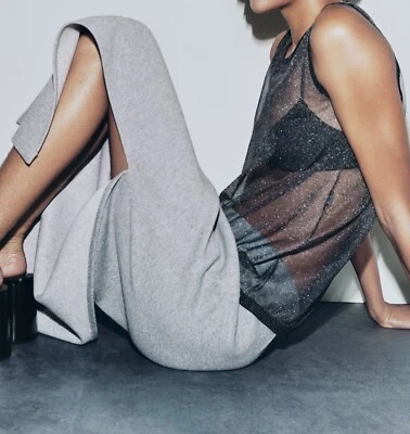 ZARA Tejido Suave Jersey Abertura Largo Midi Damas Túnica Vestido Falda NUEVO GRIS M 10 12 Foto 1 de 4