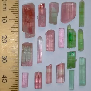 Tourmaline Elbaite Rubellite multicolor rough crystals loose gemstones lot 31ct - Bild 1 von 6