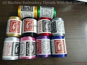 10 Strong Silk Embroidery Machine Thread Strong Spools 10 Basic colours UK