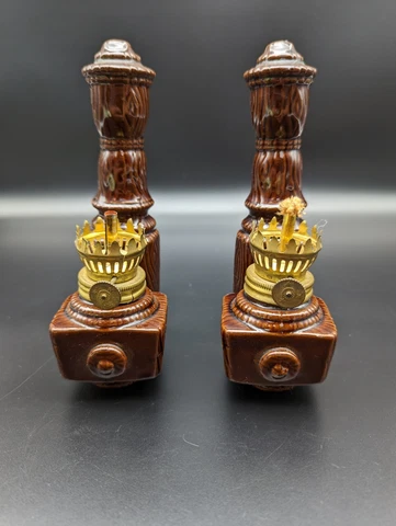 Glazed Terracotta Oil Lamp Wall Sconce Set of 2 Three Stars Japan Vintage MCM 7" Cover