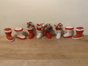 Vintage Weihnachtsmann Stiefel Kunststoff Ornamente Chenille Flaschenbürste 8er Set - Bild 1 von 12