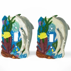 VTG Dolphin Fish Light Switch Plate Cover Resin Fish Ocean Beach Decor_Set of 2 - Picture 1 of 16