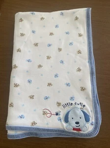Carters Little Cutie Blue Puppy Baby Blanket Cotton Receiving Swaddle Dog 25x35 - Picture 1 of 4