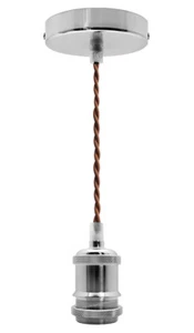 Ceiling Rose & Pendant Fabric Flex CHROME Hanging E27 Lamp Holder Kit M0011 - Picture 1 of 12