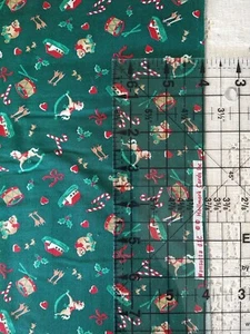 Wamsutta Hallmark CHRISTMAS TOYS Rocking Horse Drums Green Cotton Fabric 25x44" - Picture 1 of 3