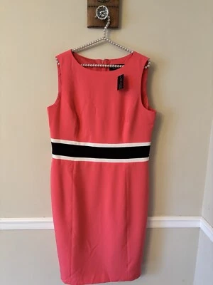 Nuevo con etiquetas Vestido Vaina Evan Picone Etiqueta Negra Talla 14 Naranja Sin Mangas Rayas Foto 1 de 4