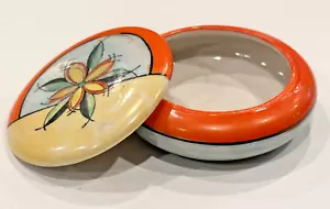 ART DECO ARANCIONE DIPINTO A MANO FLOREALE LUCENTEZZA WARE GIAPPONE PORTAGIOIE PIATTO COPERCHIO USATO IN OTTIME CONDIZIONI - Foto 1 di 6