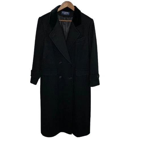 Abrigo largo de lana de doble botonadura talla 12P cuello terciopelo negro JG Hook para mujer de colección Foto 1 de 4
