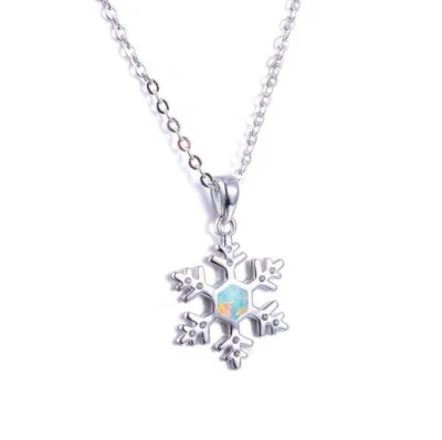 Collar chaming de plata de ley 925 con piedras preciosas de ópalo de fuego blanco corte flor de nieve  Foto 1 de 4