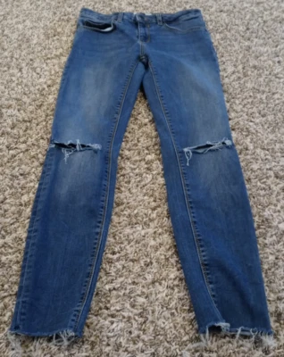 Zara Jeans Womens 4 Distressed Skinny Jeans Medium Wash Cotton Stretch Denim - Image 1 of 4