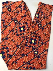 Lularoe Tc Leggings orange Hintergrund mit blau und gelb Azteken - Bild 1 von 2