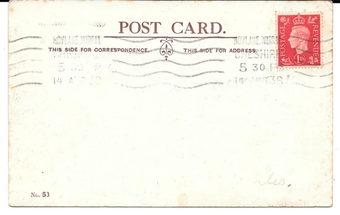 GB 1938 stamp 1d.GVI, HOYLAKE WIRRAL pmk. on comic postcard (Gould no.53) #CS Cover