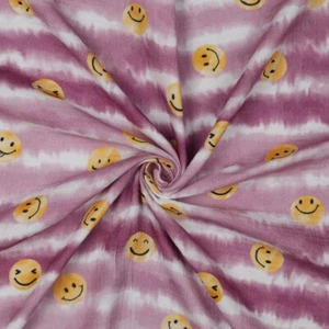 Stoff Meterware Lach Smileys lila Blush Musselin 100% Baumwolle Kinder - Bild 1 von 4