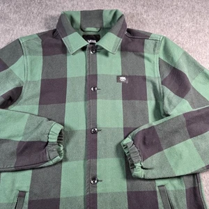Vans Jacket Mens Medium Green Black Buffalo Check Fleece Lined Coach Shacket - Picture 1 of 8