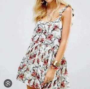 Free People Dear You Minikleid Tigerlilie Blumen Rüschen Träger - Bild 1 von 5