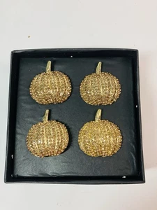 Serviettenringe Tahari Kürbis silberfarben mit Schmucksteinen besetzt Strass Metall im 4er Set - Bild 1 von 6