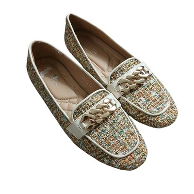 NWOB Patritzia By Spring Step Boucle Loafers Shoes Women’s 9 Gold Chain Slip On - Image 1 of 4