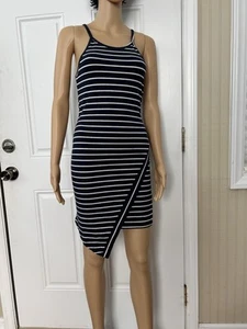 FEATHERS Juniors’ Sleeveless Striped Asymmetrical Short Dress ~ Size Large - Picture 1 of 6