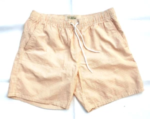 J. Crew Swim Trunks Coral & White Pinstripe Seersucker Sz L  x 7.5" Lined - Picture 1 of 18