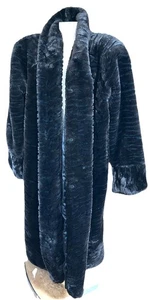 Monterey Fashions Faux Fur Mink Vintage Black Full Length Satin Lined Sz L Swing - Picture 1 of 8