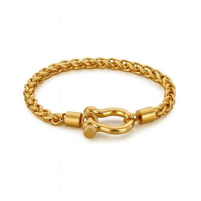 Brazalete estilo herradura de acero inoxidable liso chapado en oro Foto 1 de 2