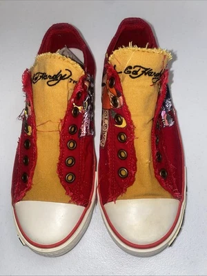 Ed Hardy Women's Red Poppy Skulls Slip-On Sneakers Size 6M - Image 1 of 4