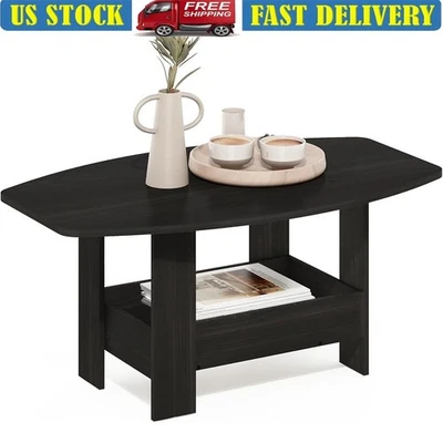 2-Tier Coffee Table W/ Lower Shelf Modern Rounded Corner Living Room Furniture - Image 1 of 4