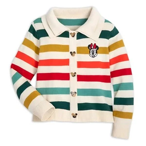 Disney Girls Fall Preppy Minnie Mouse Knit Collared Striped Cardigan Sweater 7/8 - Picture 1 of 6