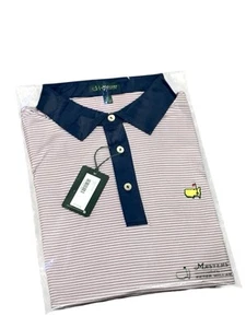 Men’s Masters Peter Millar New 2025 Design Golf Polo XL Red Stripe Navy Collar - Picture 1 of 3