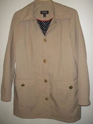 Dennis Basso 金色纽扣前波点内衬雨衣棕褐色女式 L 码 — 第 1/4 张图片