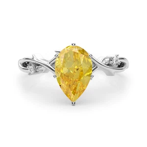 Pear Cut Fancy Intense Yellow Diamond Ring 14K White Gold 1.12 Ct IGI Lab Grown - Picture 1 of 7