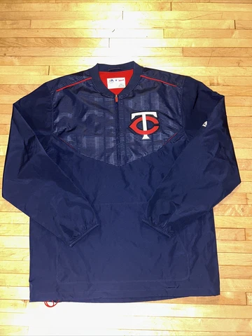 MN Twins MLB Majestic 1/4 Zip Windbreaker Jacket Sz M Drawstring Waist Vented Cover