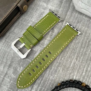Correa de reloj de cuero verde para Apple Watch 10 9 8 7 45/46 mm acero inoxidable - Imagen 1 de 7