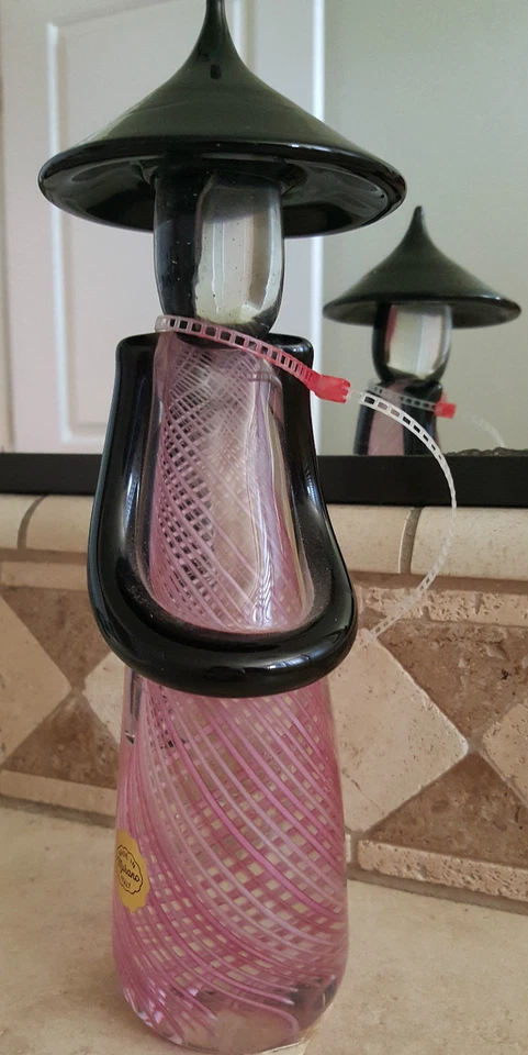 Муранское Стекло Черное Розовое Латтичино Вереница Лента Скручивание Винтажная Китайская Фигурка Мужчина - Изображение 1 из 4