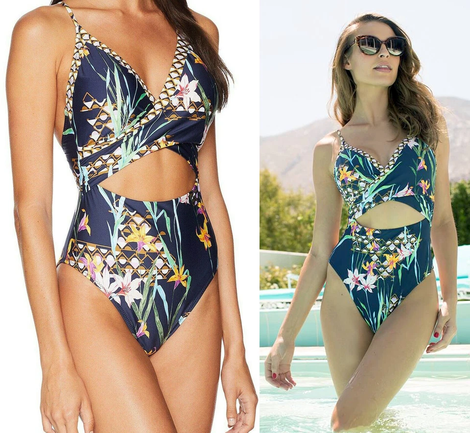 Trina Turk Fiji Floral Over The Shoulder One-piece Swimsuit 1918 Size 10