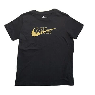 Nike (Big Kids Medium Girls) Sports Training T-Shirt Black/Metallic Gold NWT - Image 1 of 4