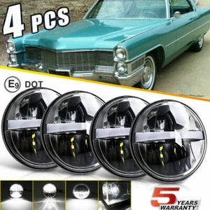 DOT 5.75 5-3/4 Round LED Headlights 4PC Halo Black For Cadillac Calais 1965-1974 - Picture 1 of 9