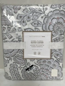 Pottery Barn Teen ISOBEL FLORAL Gray Twin DUVET COVER Gray/Tan 68x86 Organic NWT - Picture 1 of 4