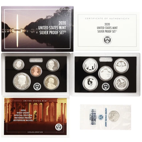 2020 S Proof Set Original Box & COA 11 Coins 99.9% Silver WITH W NICKEL Cover