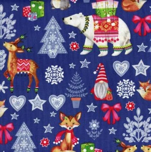 Winter Animals Dark Blue Nordic Forest Quilt Sew Fabric BLANK - Picture 1 of 1