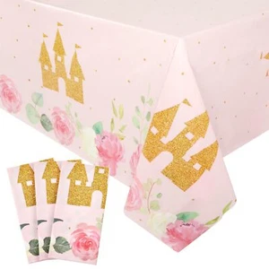 3 Pack Princess Tablecloths for Princess Birthday Party Decorations, Plastic ... - Picture 1 of 7