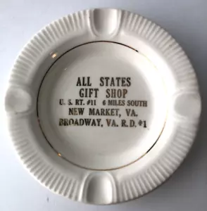 Vintage All States Gift Shop, US Rt #11 New Market, posacenere ceramica VA 5,5" - Foto 1 di 2